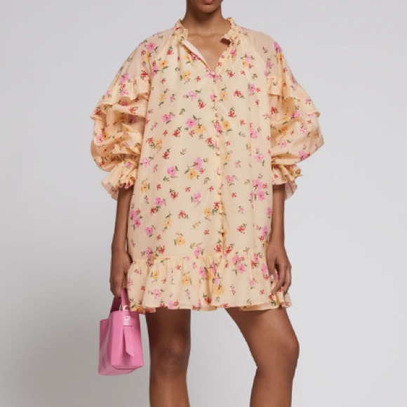 & Other Stories Dresses & Skirts - & other stories Los Angeles Floral Ruffle Voluminous Dress in Cream